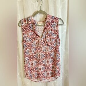 LOFT Multicolor Patterned Sleeveless Blouse | Sheer Front | Size Medium